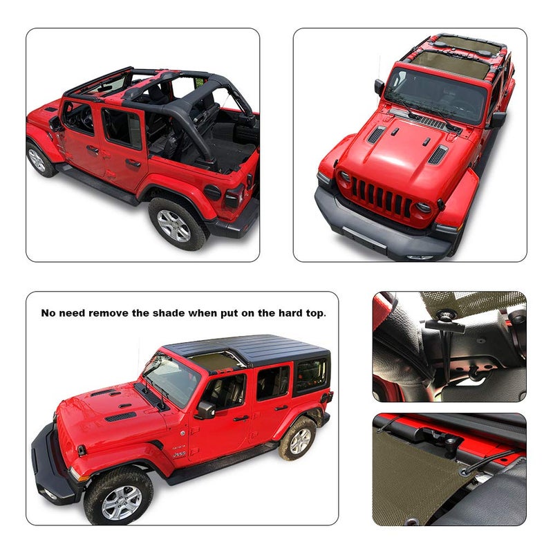 Shadeidea Sun Shade Top for Jeep Wrangler  JL (2018-2023) 4 Door Top Sunshade  Front & Rear - Tank Green JLU Mesh Screen Cover  UV Blocker with Grab Bag Pouch - 10 Year Warranty - Image 2